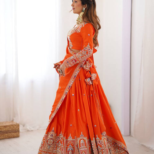 Orange Color Heavy Thread with Sequins Work  Designer Lehenga Choli