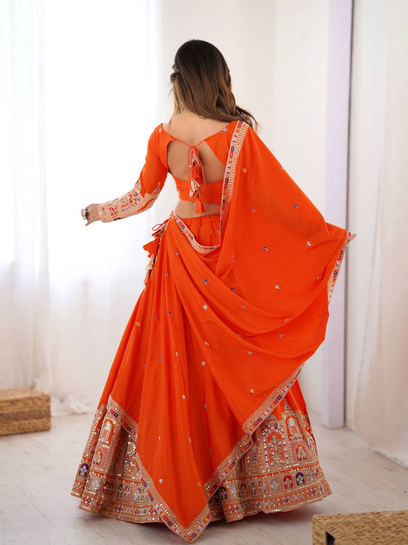 Orange Color Heavy Thread with Sequins Work  Designer Lehenga Choli