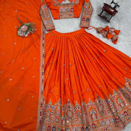 Orange Color Heavy Thread with Sequins Work  Designer Lehenga Choli