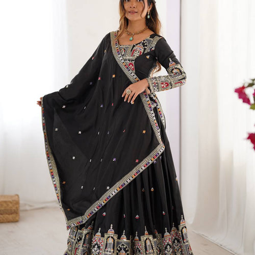 Black Color Heavy Thread with Sequins Work  Designer Lehenga Choli