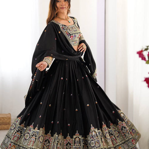 Black Color Heavy Thread with Sequins Work  Designer Lehenga Choli