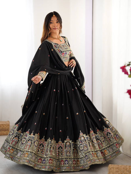 Black Color Heavy Thread with Sequins Work  Designer Lehenga Choli