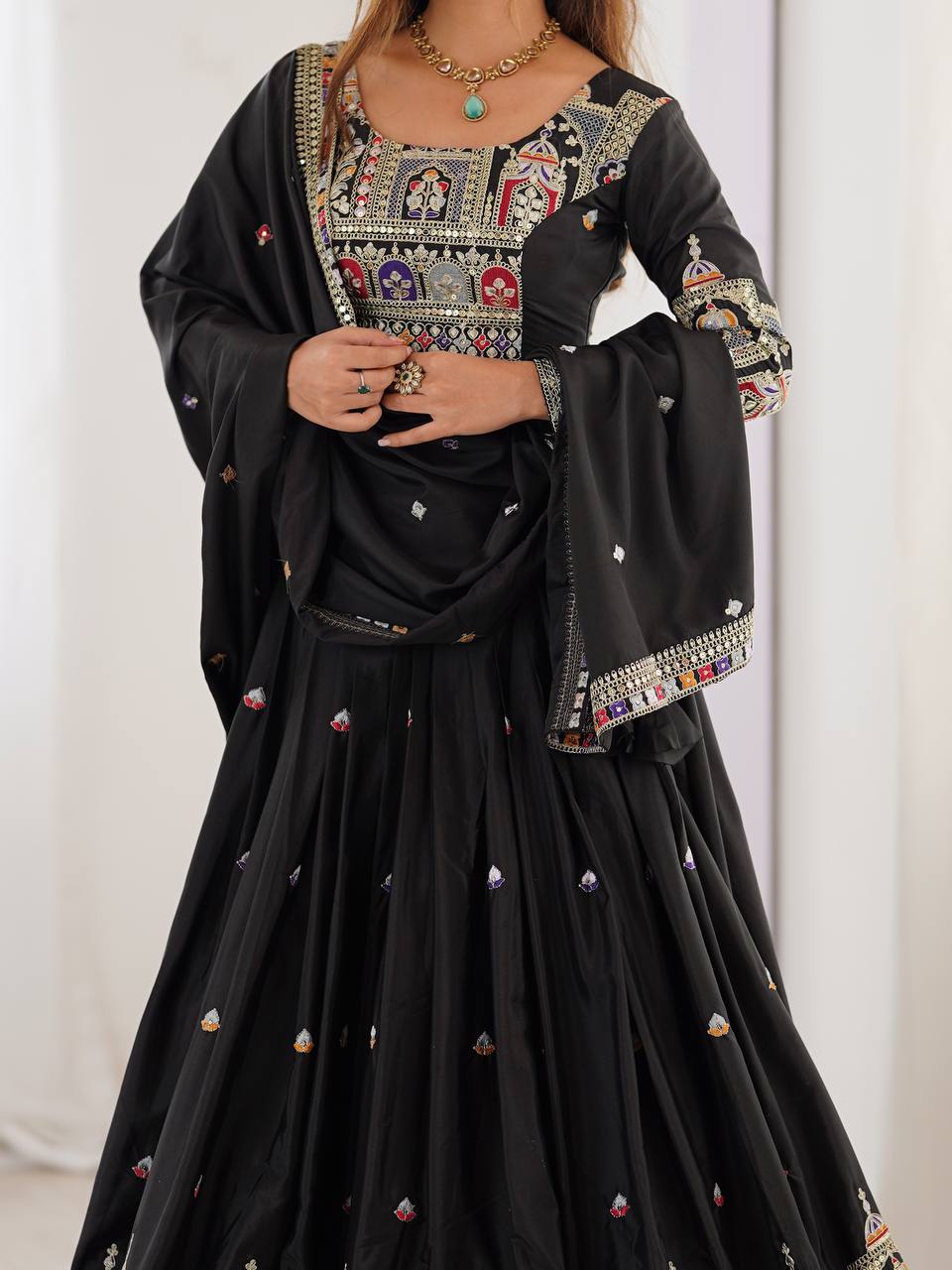 Black Color Heavy Thread with Sequins Work  Designer Lehenga Choli