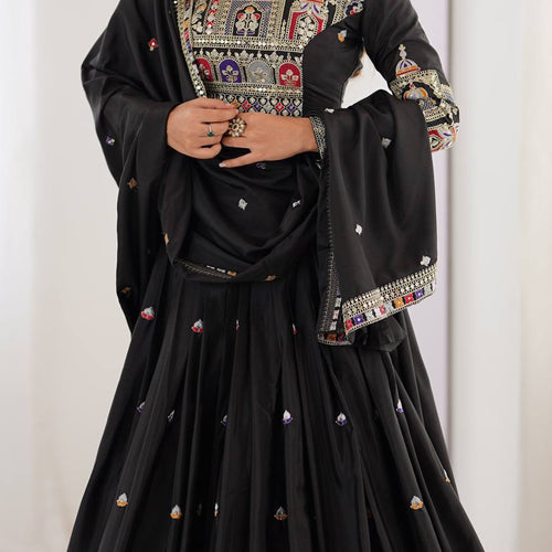 Black Color Heavy Thread with Sequins Work  Designer Lehenga Choli