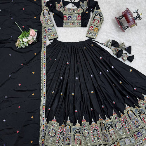 Black Color Heavy Thread with Sequins Work  Designer Lehenga Choli