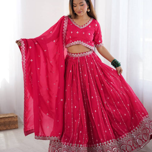 Pink Color Thread with Sequins Work  Designer Lehenga Choli