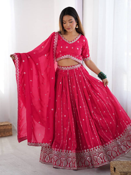 Pink Color Thread with Sequins Work  Designer Lehenga Choli