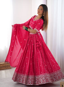Pink Color Thread with Sequins Work  Designer Lehenga Choli