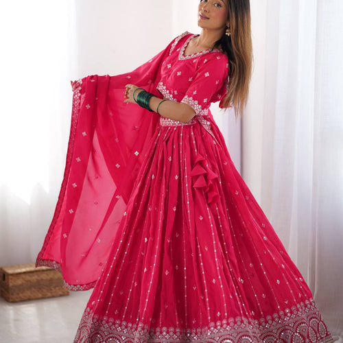 Pink Color Thread with Sequins Work  Designer Lehenga Choli