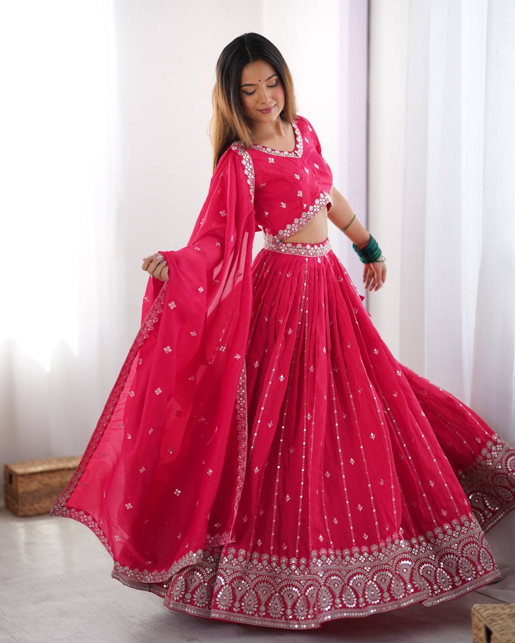 Pink Color Thread with Sequins Work  Designer Lehenga Choli
