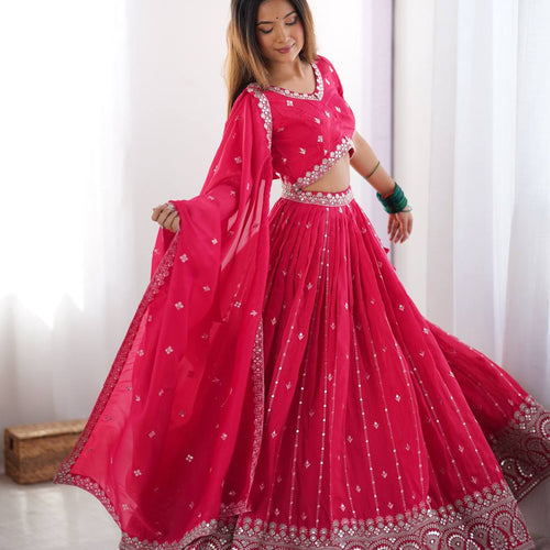 Pink Color Thread with Sequins Work  Designer Lehenga Choli