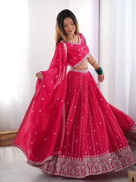 Pink Color Thread with Sequins Work  Designer Lehenga Choli