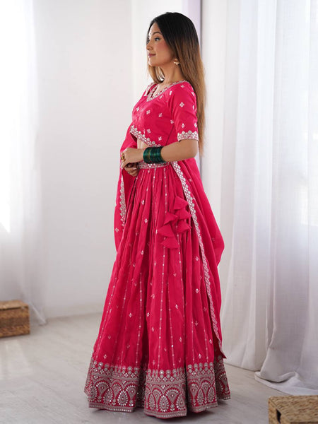 Pink Color Thread with Sequins Work  Designer Lehenga Choli