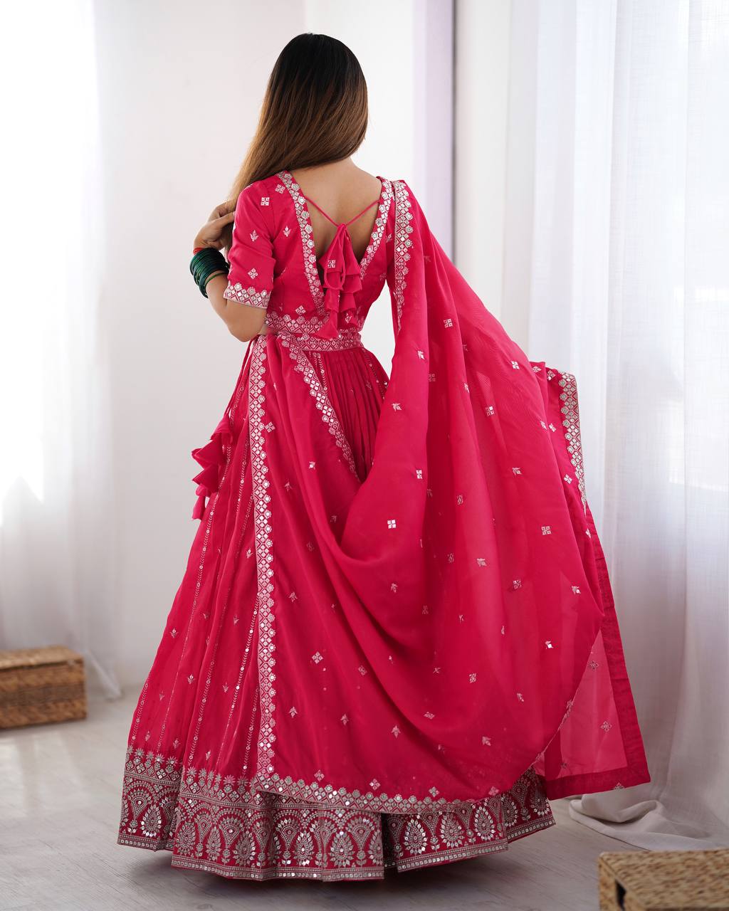 Pink Color Thread with Sequins Work  Designer Lehenga Choli