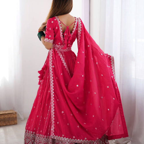 Pink Color Thread with Sequins Work  Designer Lehenga Choli