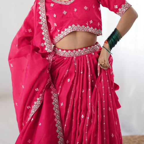 Pink Color Thread with Sequins Work  Designer Lehenga Choli