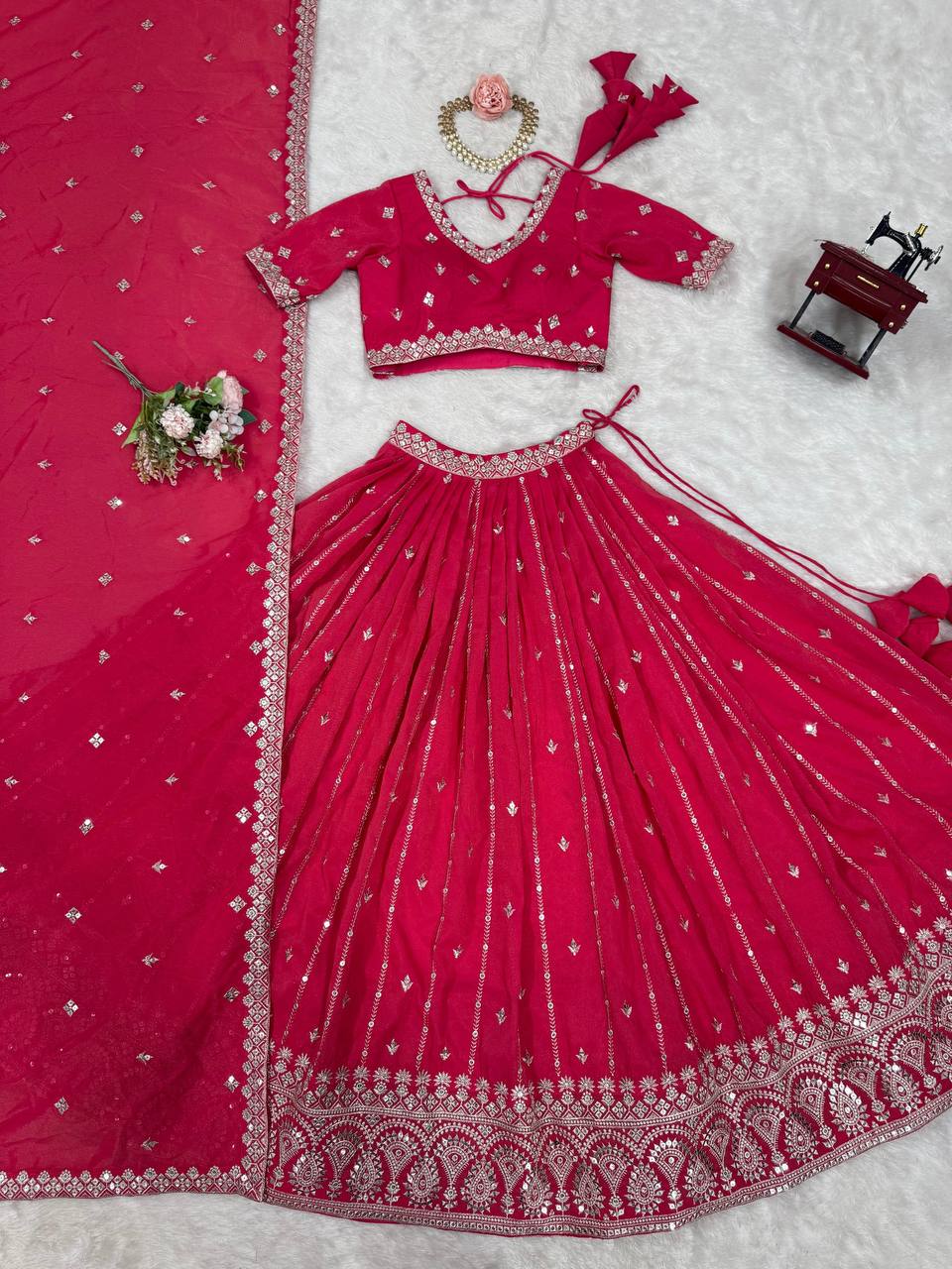 Pink Color Thread with Sequins Work  Designer Lehenga Choli