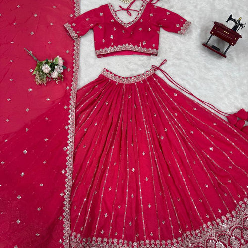 Pink Color Thread with Sequins Work  Designer Lehenga Choli