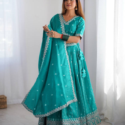 Sky Blue Color Thread with Sequins Work  Designer Lehenga Choli