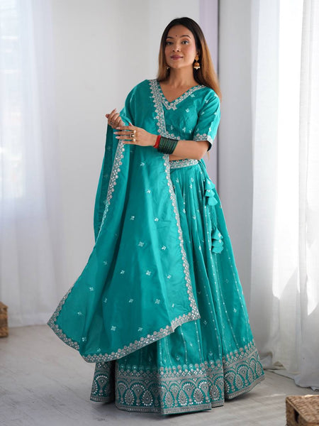 Sky Blue Color Thread with Sequins Work  Designer Lehenga Choli