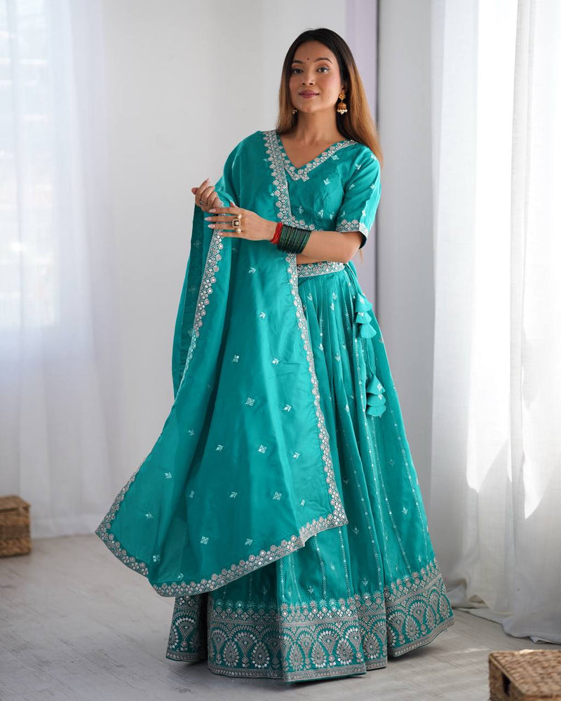 Sky Blue Color Thread with Sequins Work  Designer Lehenga Choli