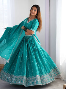 Sky Blue Color Thread with Sequins Work  Designer Lehenga Choli