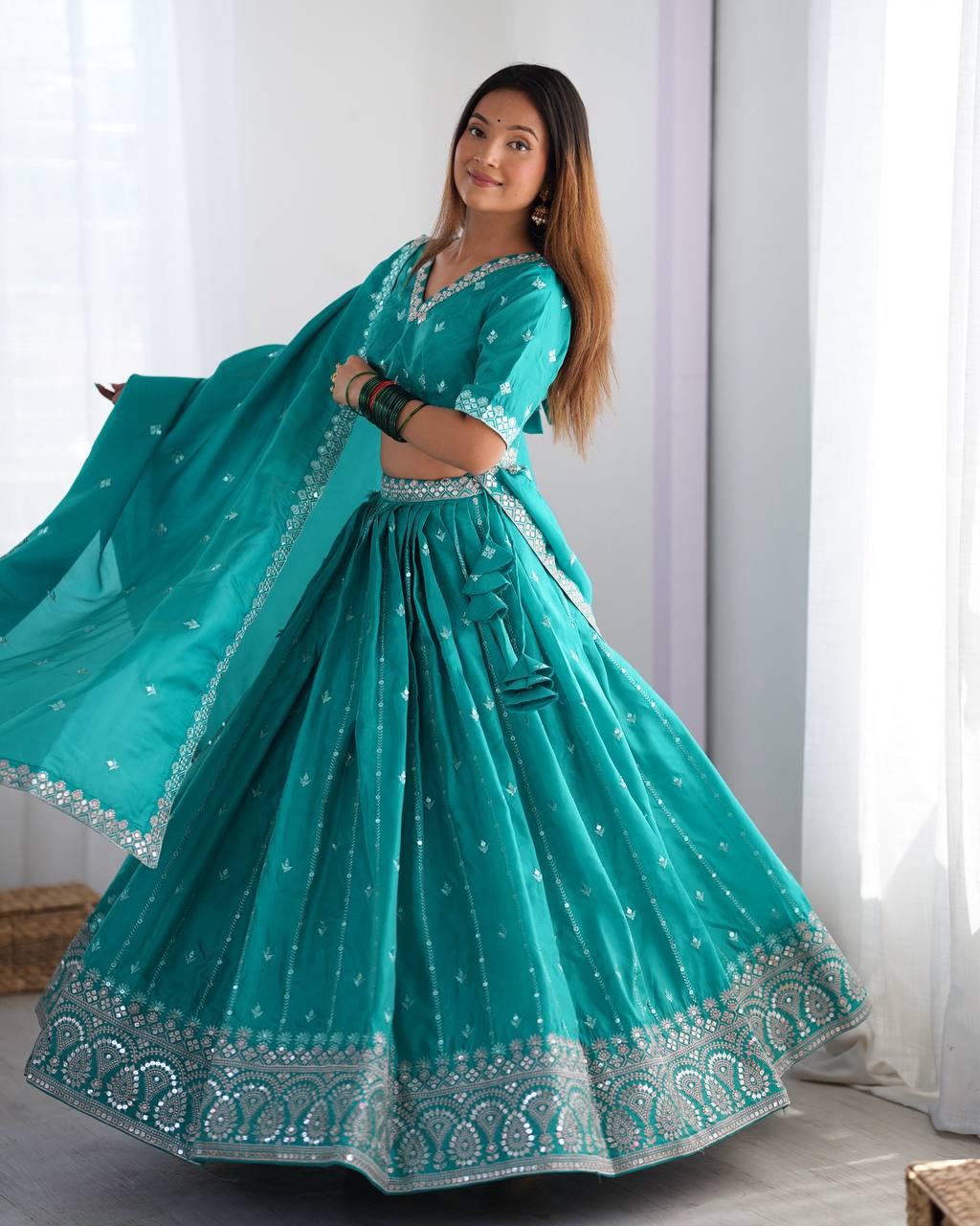 Sky Blue Color Thread with Sequins Work  Designer Lehenga Choli