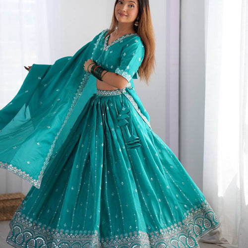 Sky Blue Color Thread with Sequins Work  Designer Lehenga Choli