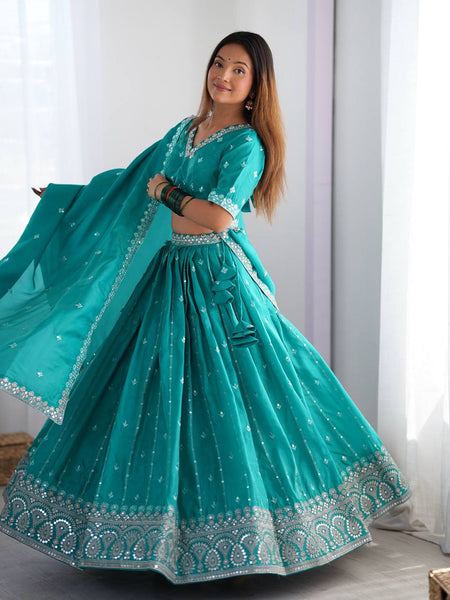 Sky Blue Color Thread with Sequins Work  Designer Lehenga Choli