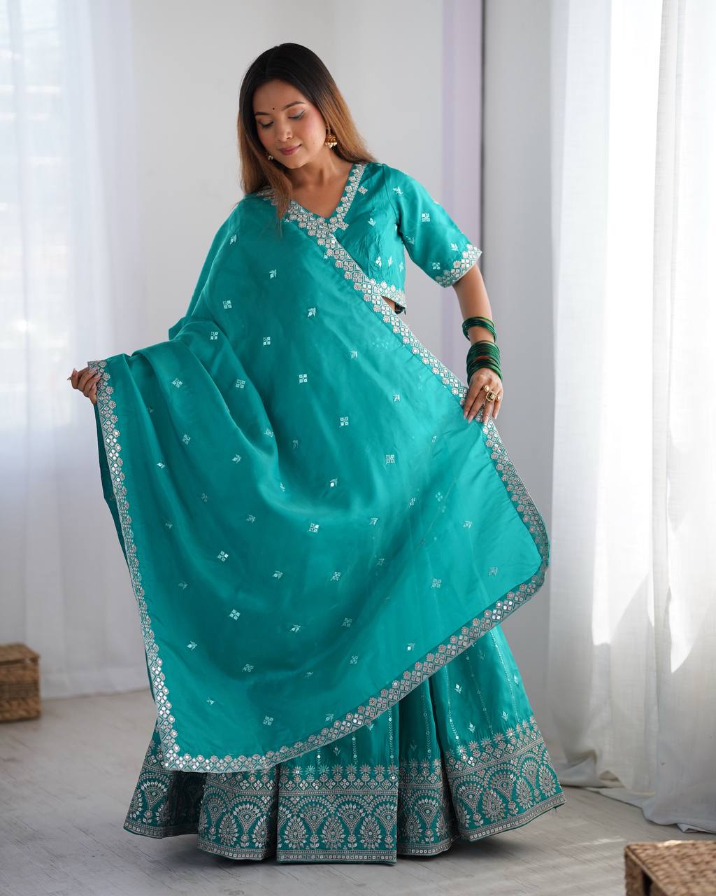 Sky Blue Color Thread with Sequins Work  Designer Lehenga Choli