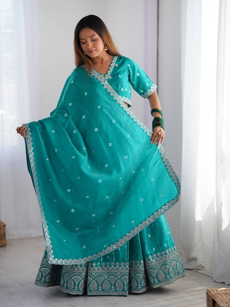 Sky Blue Color Thread with Sequins Work  Designer Lehenga Choli