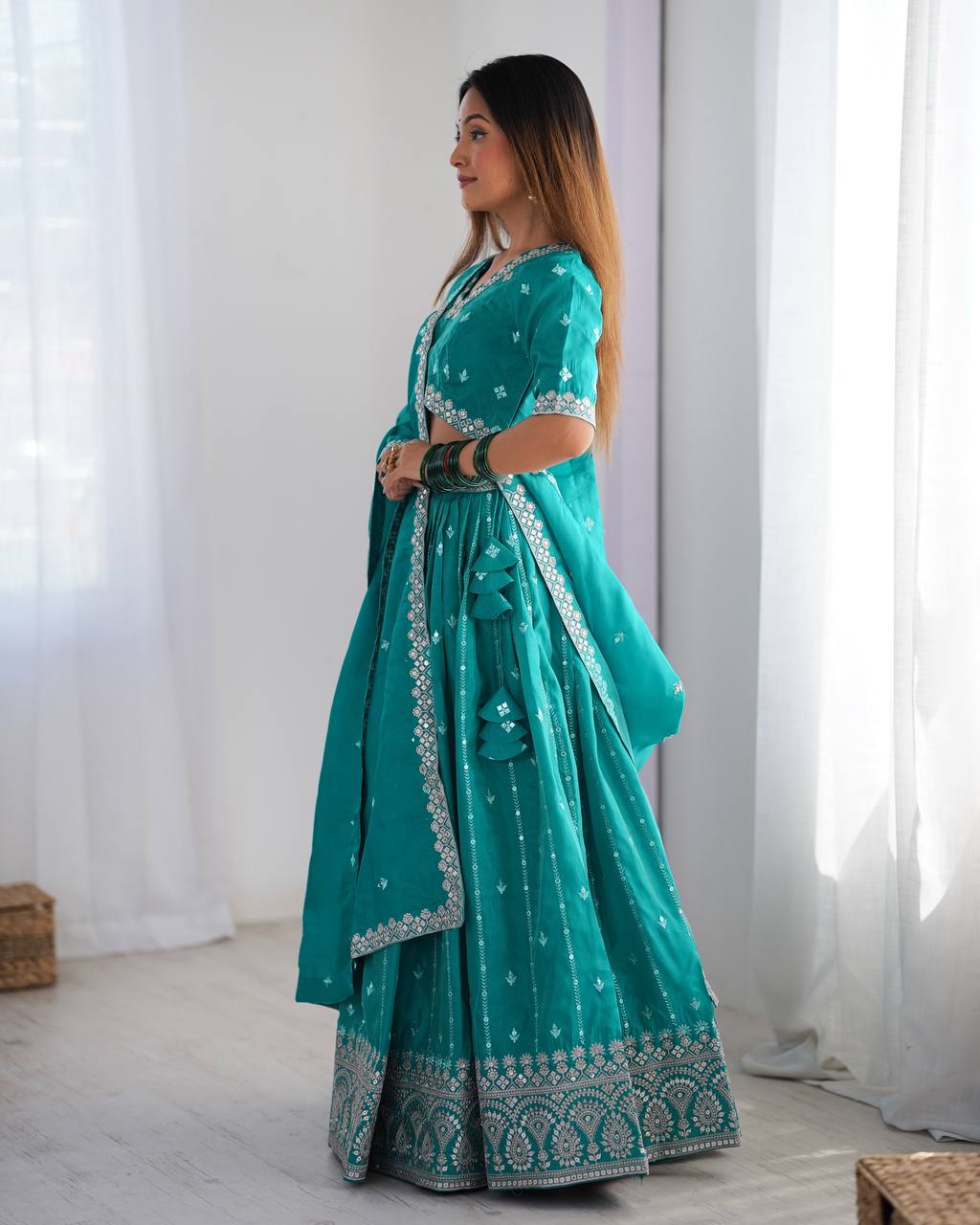 Sky Blue Color Thread with Sequins Work  Designer Lehenga Choli