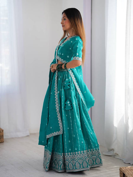 Sky Blue Color Thread with Sequins Work  Designer Lehenga Choli