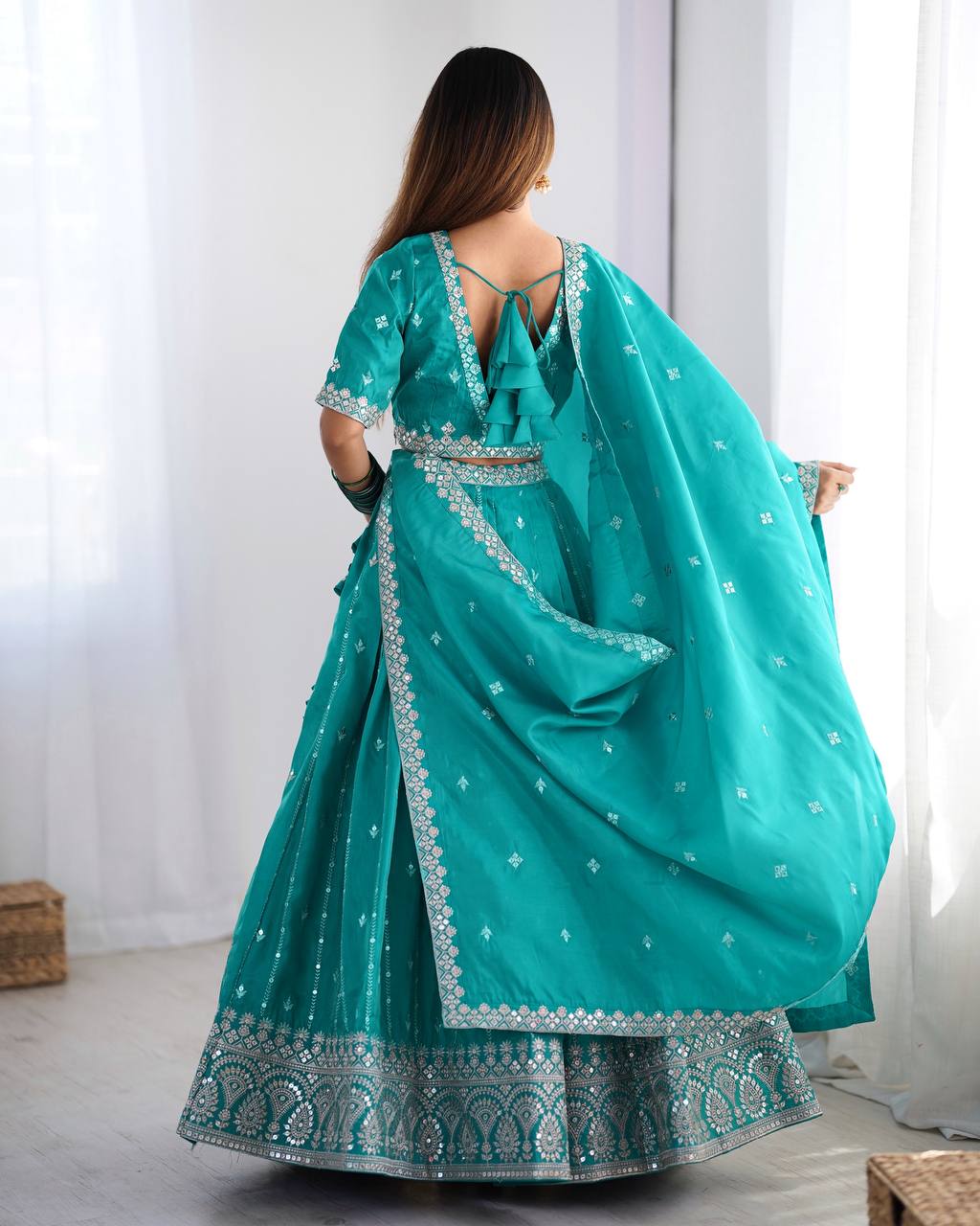 Sky Blue Color Thread with Sequins Work  Designer Lehenga Choli