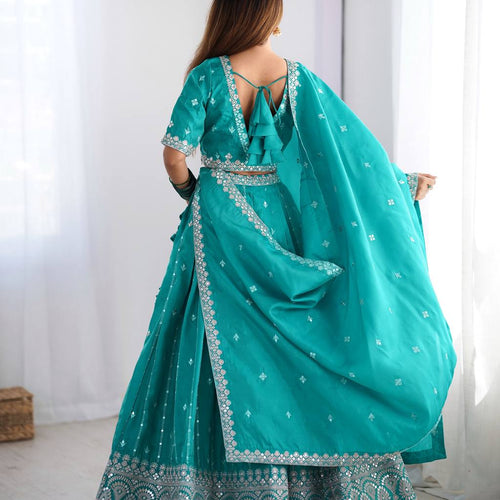 Sky Blue Color Thread with Sequins Work  Designer Lehenga Choli