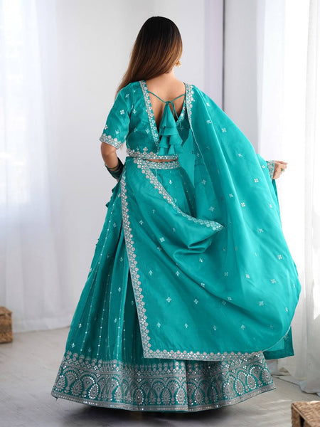 Sky Blue Color Thread with Sequins Work  Designer Lehenga Choli