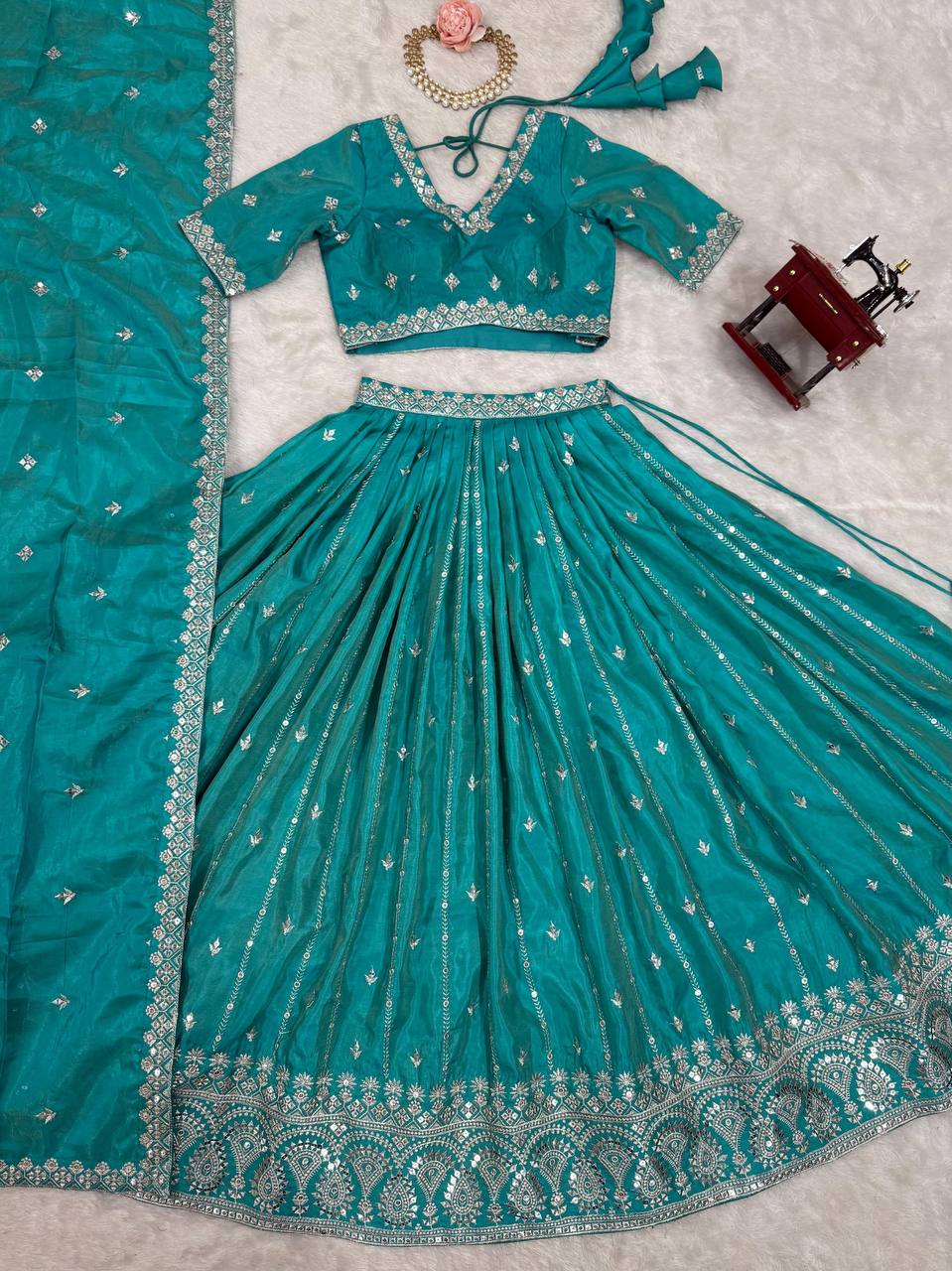 Sky Blue Color Thread with Sequins Work  Designer Lehenga Choli