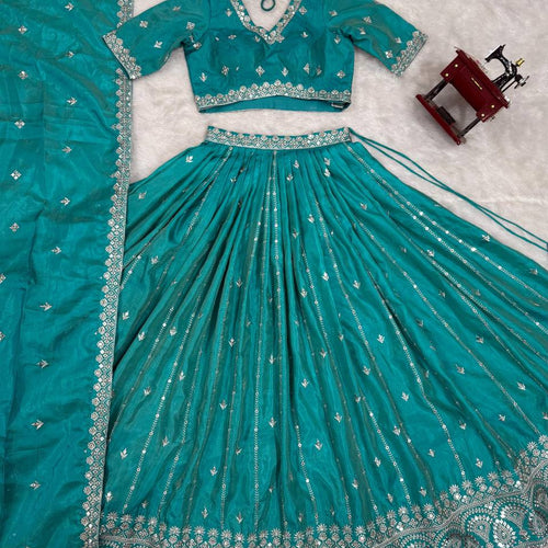 Sky Blue Color Thread with Sequins Work  Designer Lehenga Choli