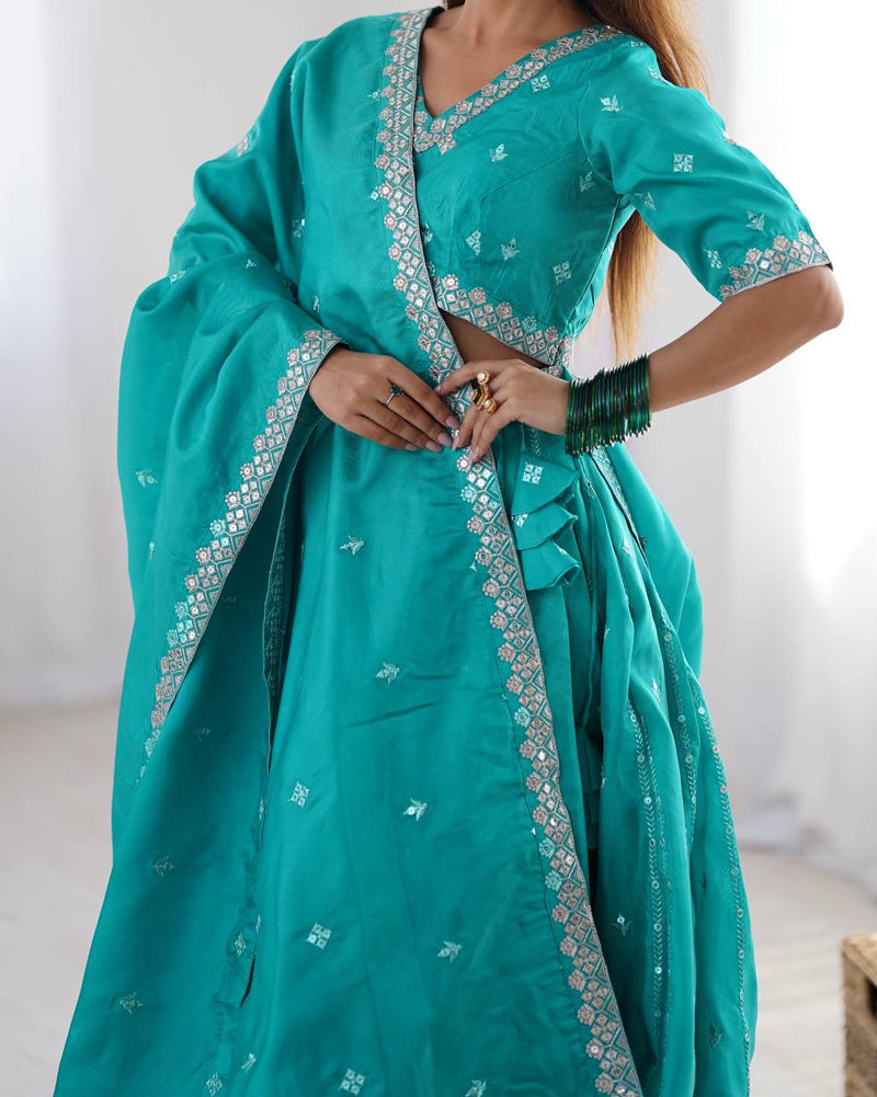 Sky Blue Color Thread with Sequins Work  Designer Lehenga Choli