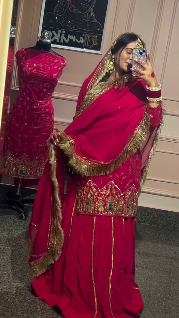 Pink Color Thread with Sequins Work  Designer Lehenga Top