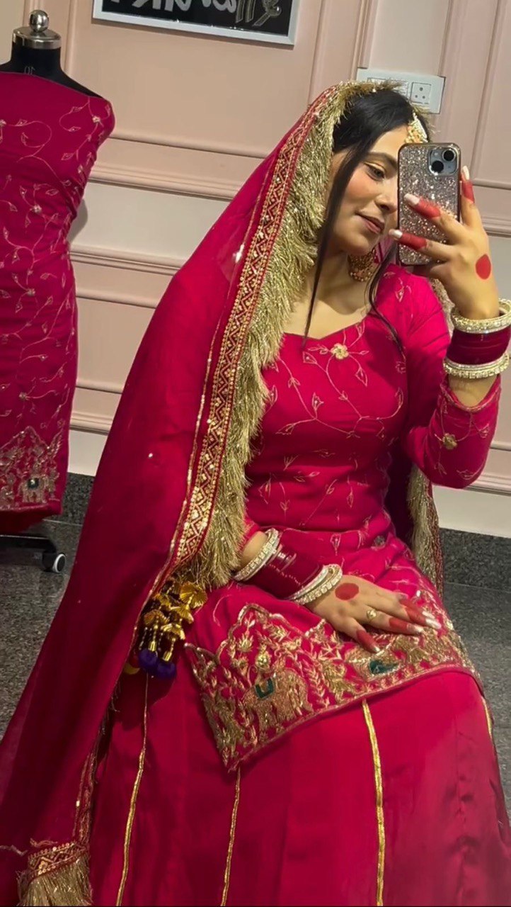 Pink Color Thread with Sequins Work  Designer Lehenga Top