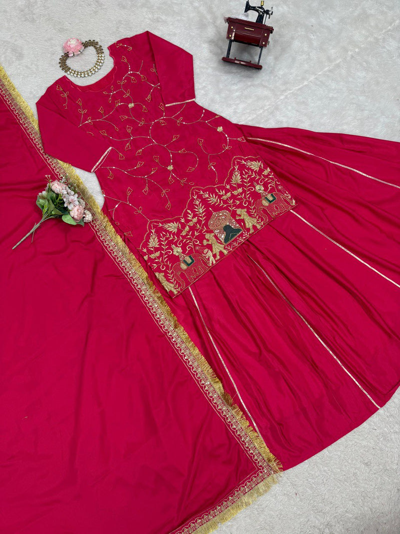 Pink Color Thread with Sequins Work  Designer Lehenga Top