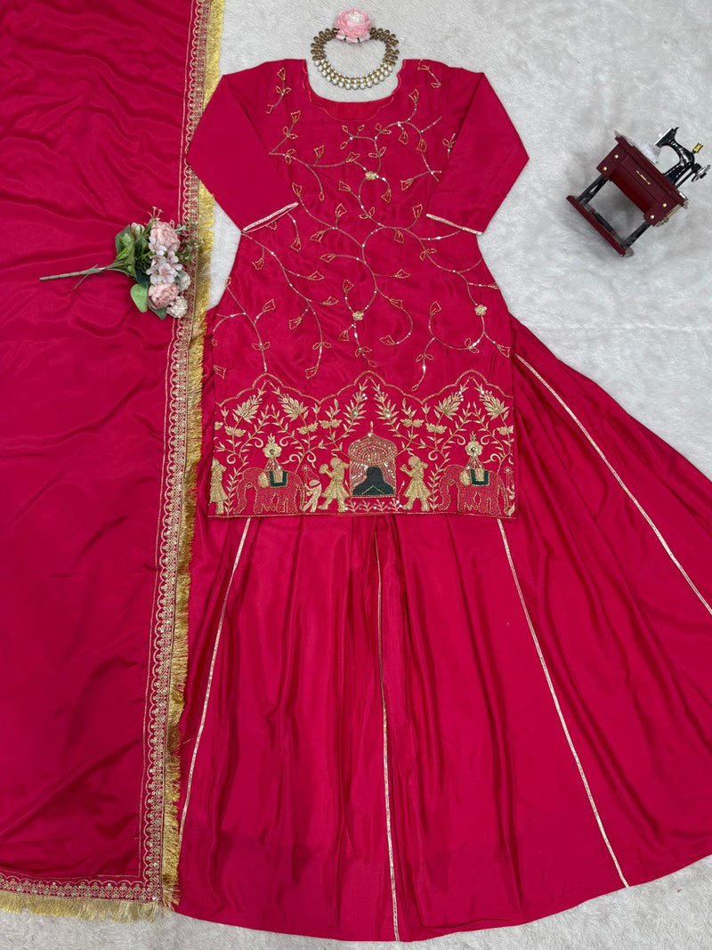 Pink Color Thread with Sequins Work  Designer Lehenga Top