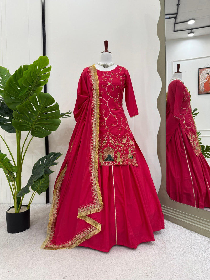 Pink Color Thread with Sequins Work  Designer Lehenga Top