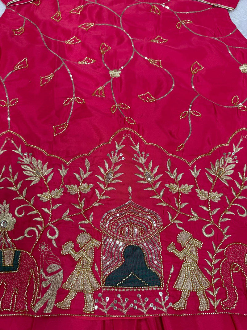 Pink Color Thread with Sequins Work  Designer Lehenga Top
