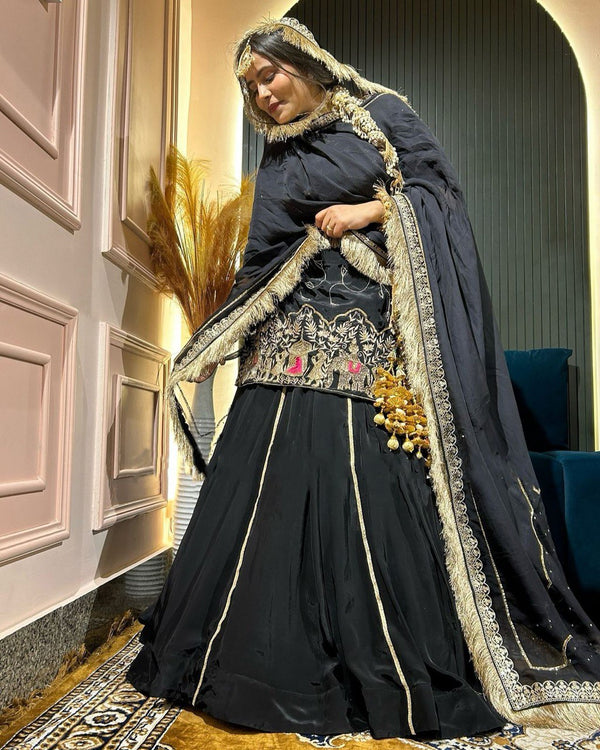 Black Color Thread with Sequins Work  Designer Lehenga Top