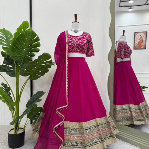 Pink Color Thread with Sequins Work  Designer Lehenga Choli