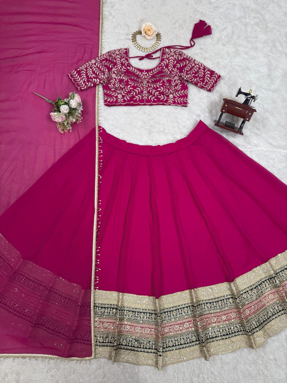Pink Color Thread with Sequins Work  Designer Lehenga Choli