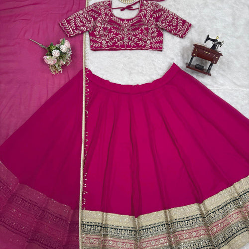 Pink Color Thread with Sequins Work  Designer Lehenga Choli