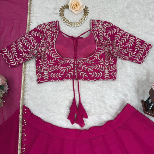 Pink Color Thread with Sequins Work  Designer Lehenga Choli